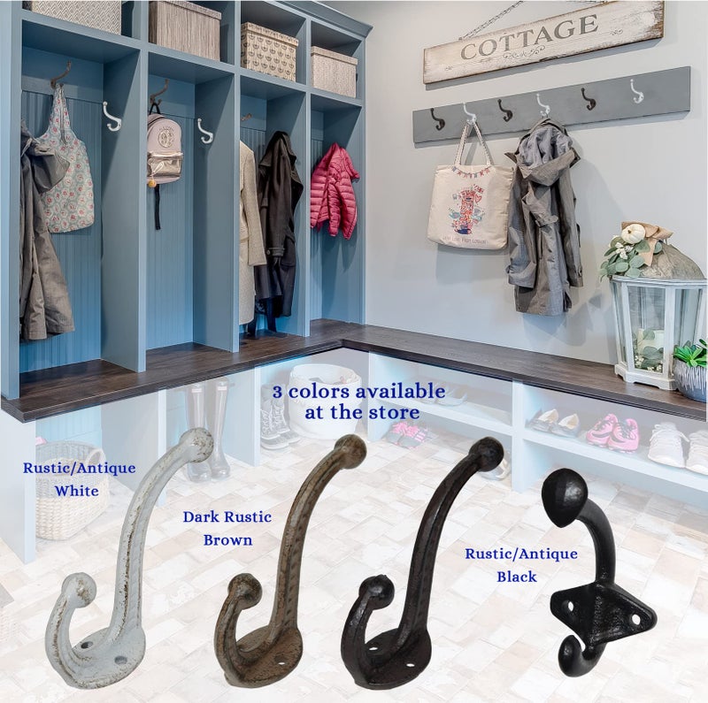 YMAISS Rustic Brown Cast Iron Hooks,Antique Old Shabby Chic Cast Iron Hooks, Wall Mounted(Set of 6) Vintage Inspired Coats, Bags, Hats, Towels,Matching Screws Included - Image 5